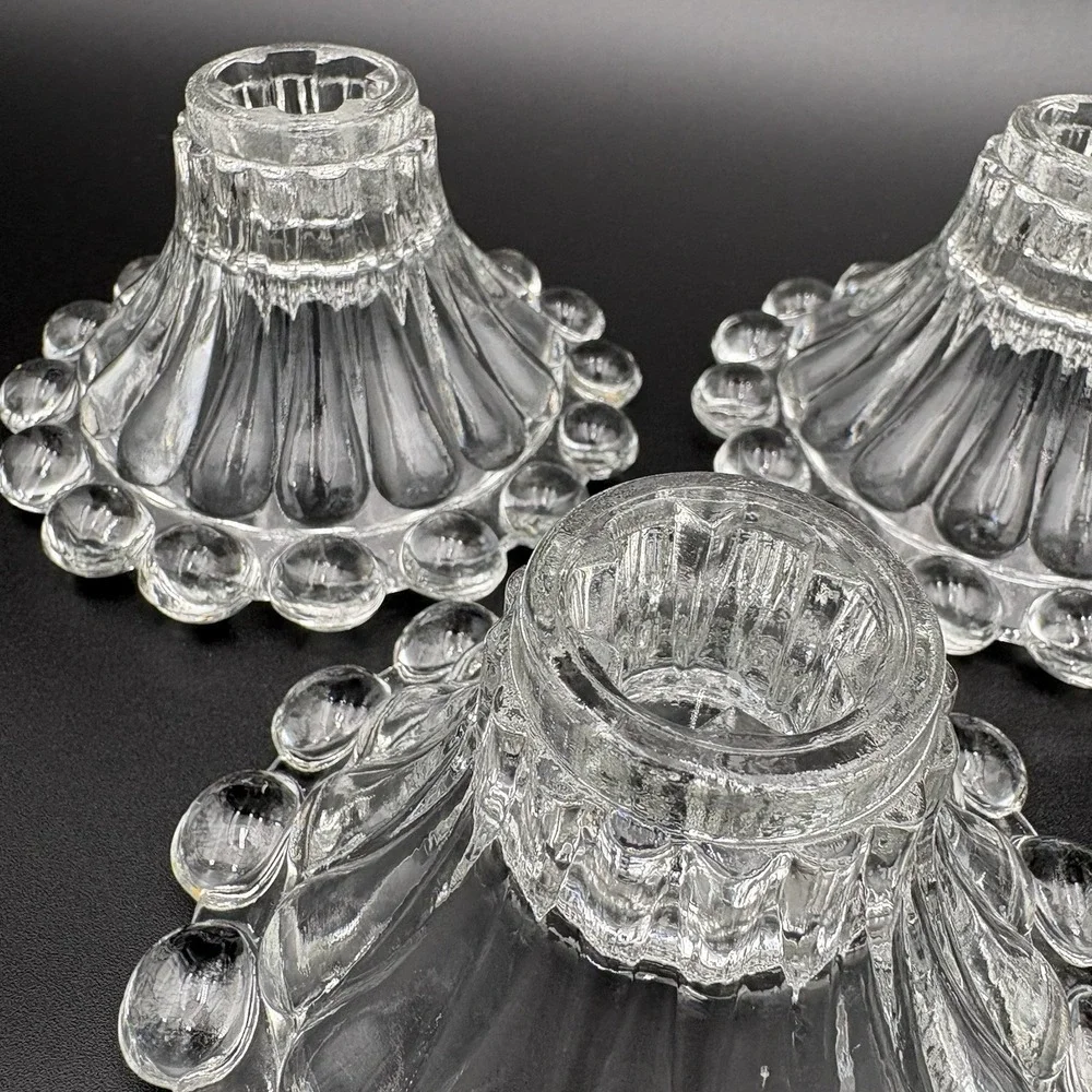 Anchor Hocking Berwick Boopie Clear Candlesticks Set Of  5 Beaded‎ Glass MCM